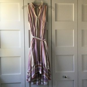 Cotton Summer Sleeveless Dress With Pockets & Ruffle Hi-lo Hem